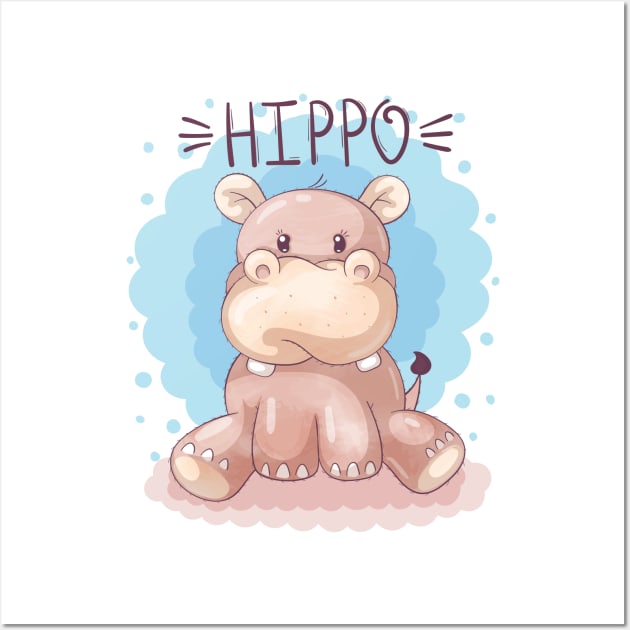 hippo cartoon cute Wall Art by Mako Design 